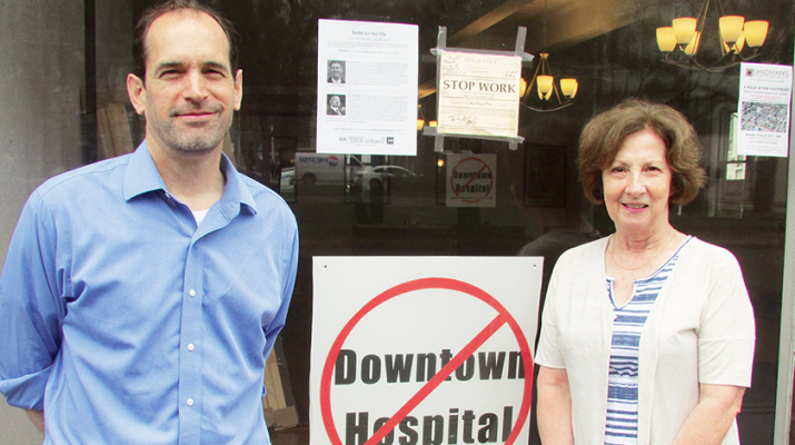 Members of the No Downtown Hospital committee include Brett Truett and Donna Beckett, shown here at #NoDowntownHospital headquarters at 10-12 Liberty St., downtown Utica. They planned a multi-day event called “Battle For Our City” beginning on June 26.