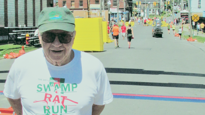 Sheldon Kall, 85, of Manlius, was the oldest runner at the Boilermaker Road Race in Utica recently.