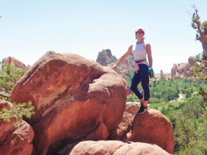 Fitness sensation Pauline DiGiorgio takes in Red Rocks Park during a recent visit to Jefferson County in Colorado. The park is known for its very large red sandstone outcrops.