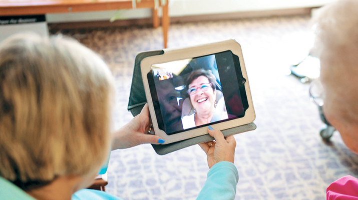 The Masonic Care Community uses technology such as Skype and Facetime to allow residents to visit face-to-face with their loved ones. One resident video-chats weekly with her son who is in China.