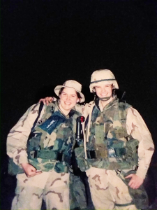 Brooke Stacia Demott, right, is shown with a fellow soldier with the United States Naval Construction Battalions, otherwise known as the Seabees, during Operation Iraqi Freedom. She was stationed at the Ali Al Salem Air Base in Kuwait in 2003.