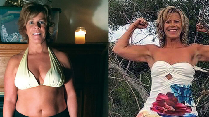 Lorena Malone is shown before (left) and after her transformational fitness journey.