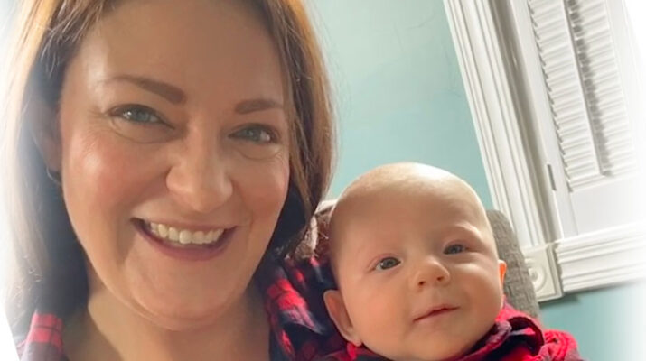Katie Drake with her son Nolan. “Though it’s always stressful to be a parent, these days you need to be a multi-tasking maniac!” the Little Falls mother says.