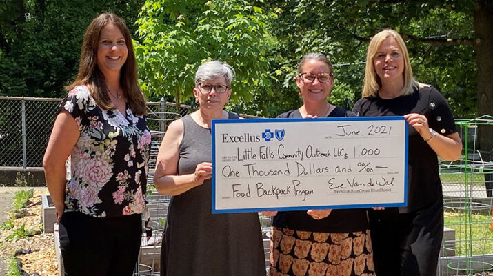 From left, Shayna Keller, Excellus BCBS community investments and partnerships manager; Gail Huber Rochette, Little Falls Community Outreach program coordinator; Tamara Razzano, Little Falls Community Outreach executive director; Eve Van de Wal, Excellus BCBS regional president.